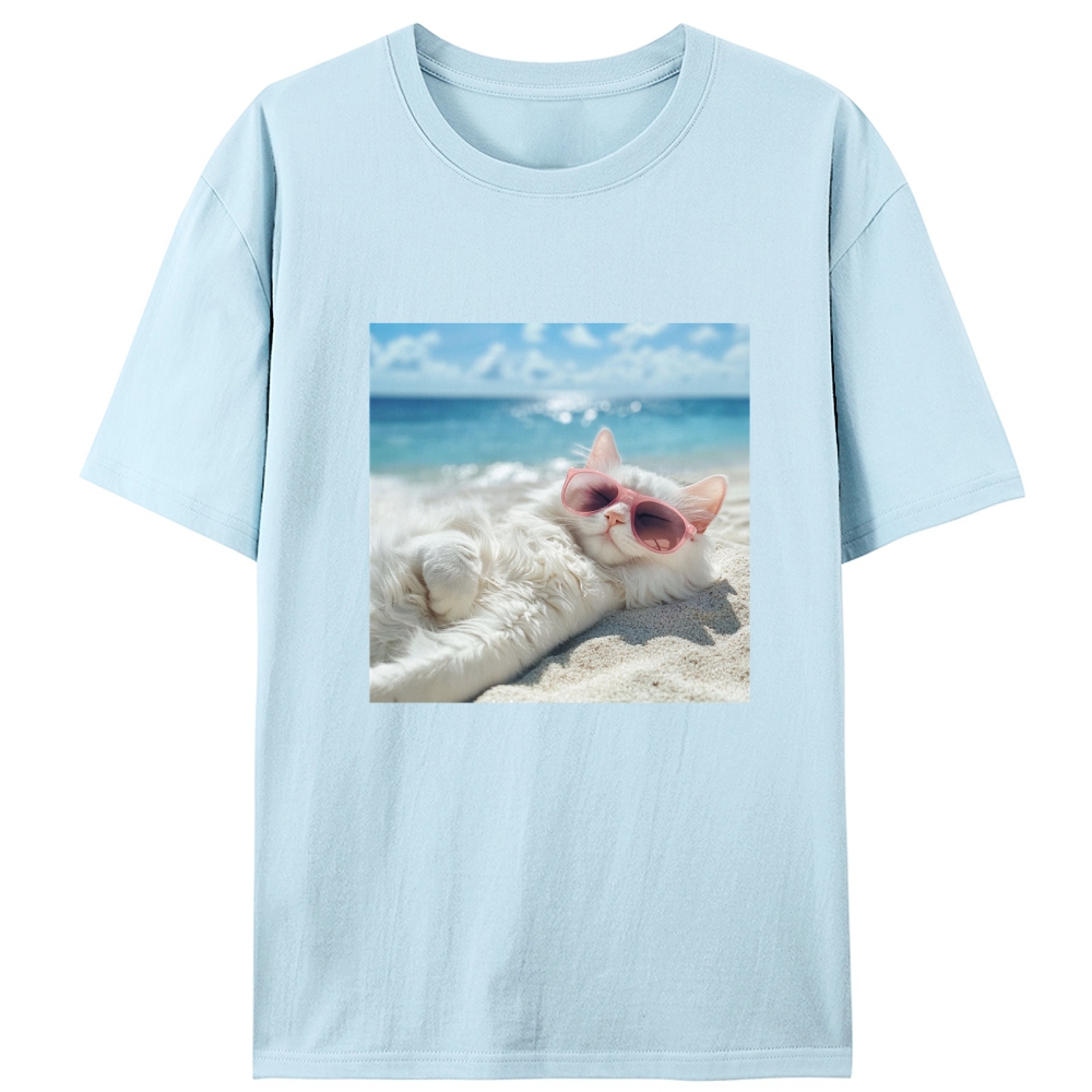 Lazy Beach Cat Sunbathing Designed for Women - Slim Fit Cotton Tee