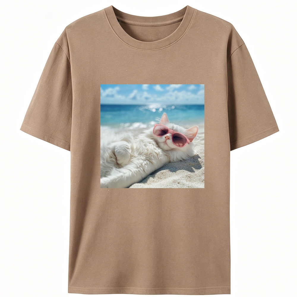 Lazy Beach Cat Sunbathing Designed for Women - Slim Fit Cotton Tee