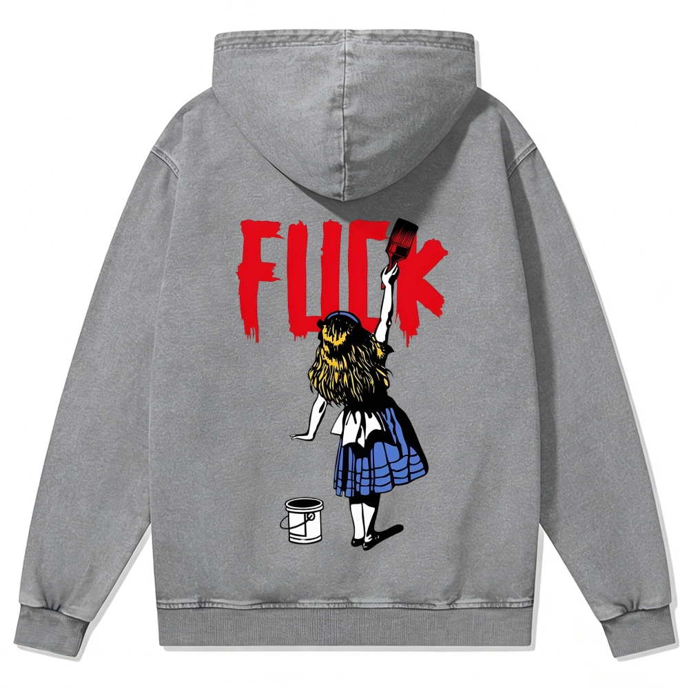 Fuck It Alice Retro Washed Zip-Up Hoodie