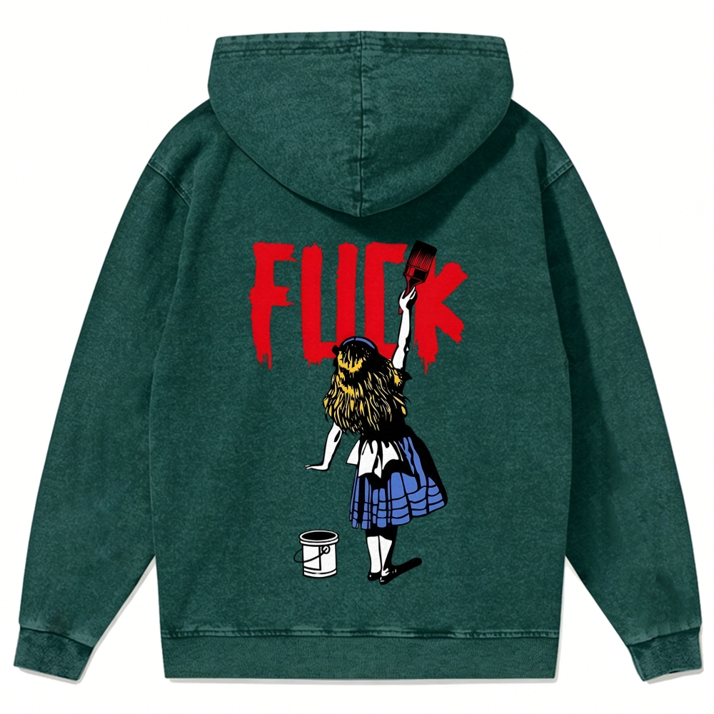 Fuck It Alice Retro Washed Zip-Up Hoodie