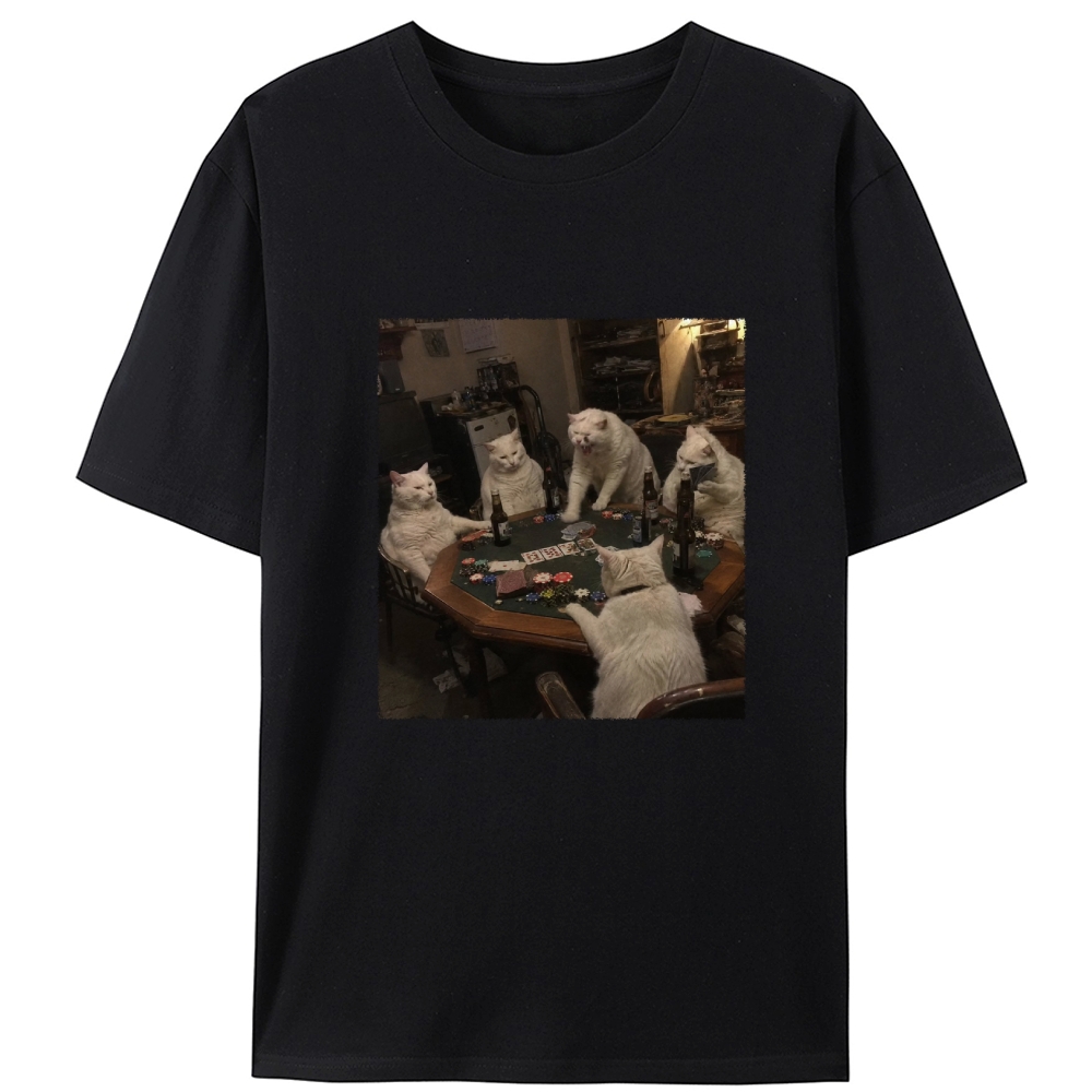 White Cats Mahjong Night Retro Designed for Women - Slim Fit Cotton Tee