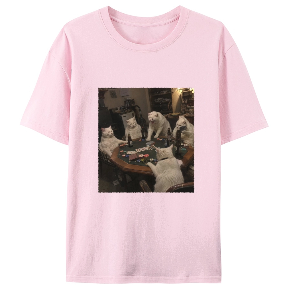 White Cats Mahjong Night Retro Designed for Women - Slim Fit Cotton Tee
