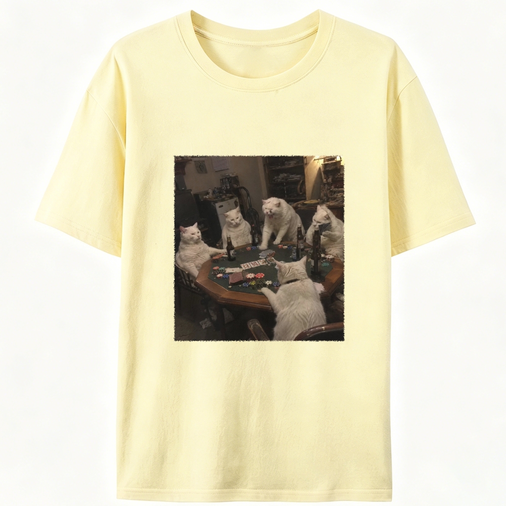 White Cats Mahjong Night Retro Designed for Women - Slim Fit Cotton Tee