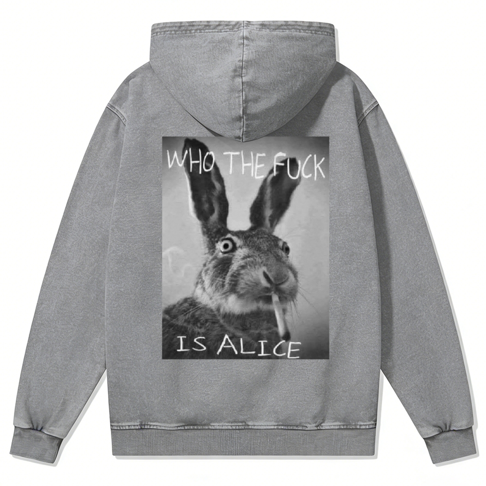 Who The Fuck Is Alice? Retro Washed Zip-Up Hoodie