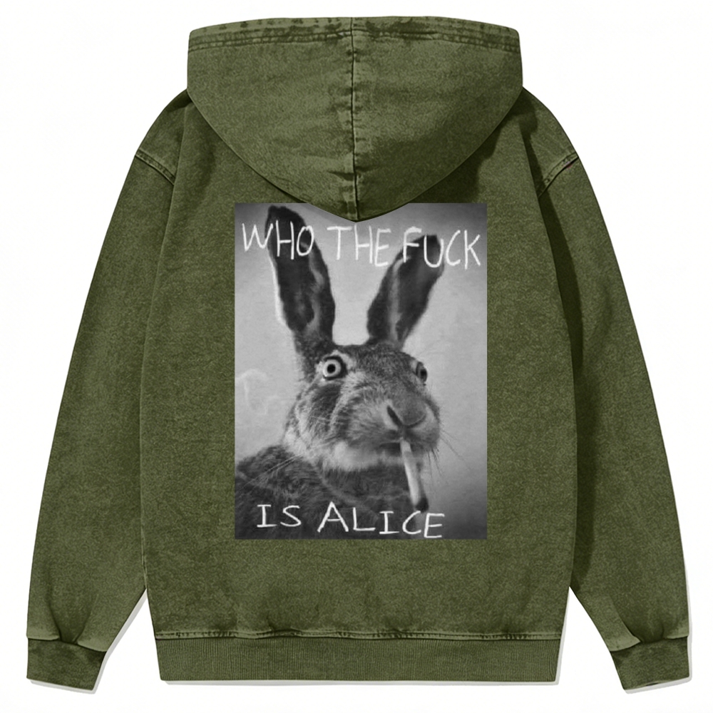 Who The Fuck Is Alice? Retro Washed Zip-Up Hoodie