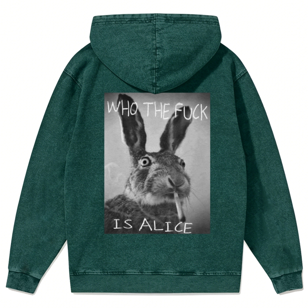 Who The Fuck Is Alice? Retro Washed Zip-Up Hoodie