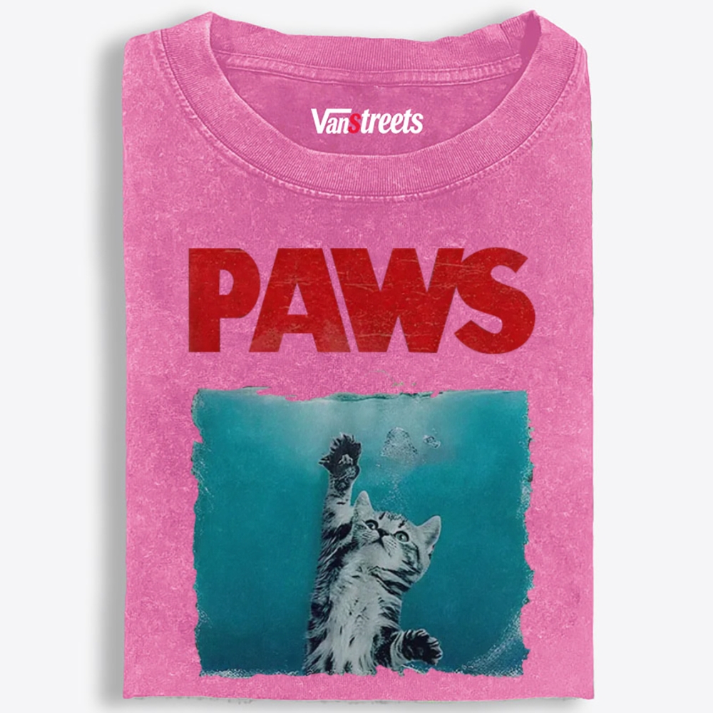 PAWS Jaws Parody Retro Washed T-Shirt | 100% Cotton | Streetwear Essential