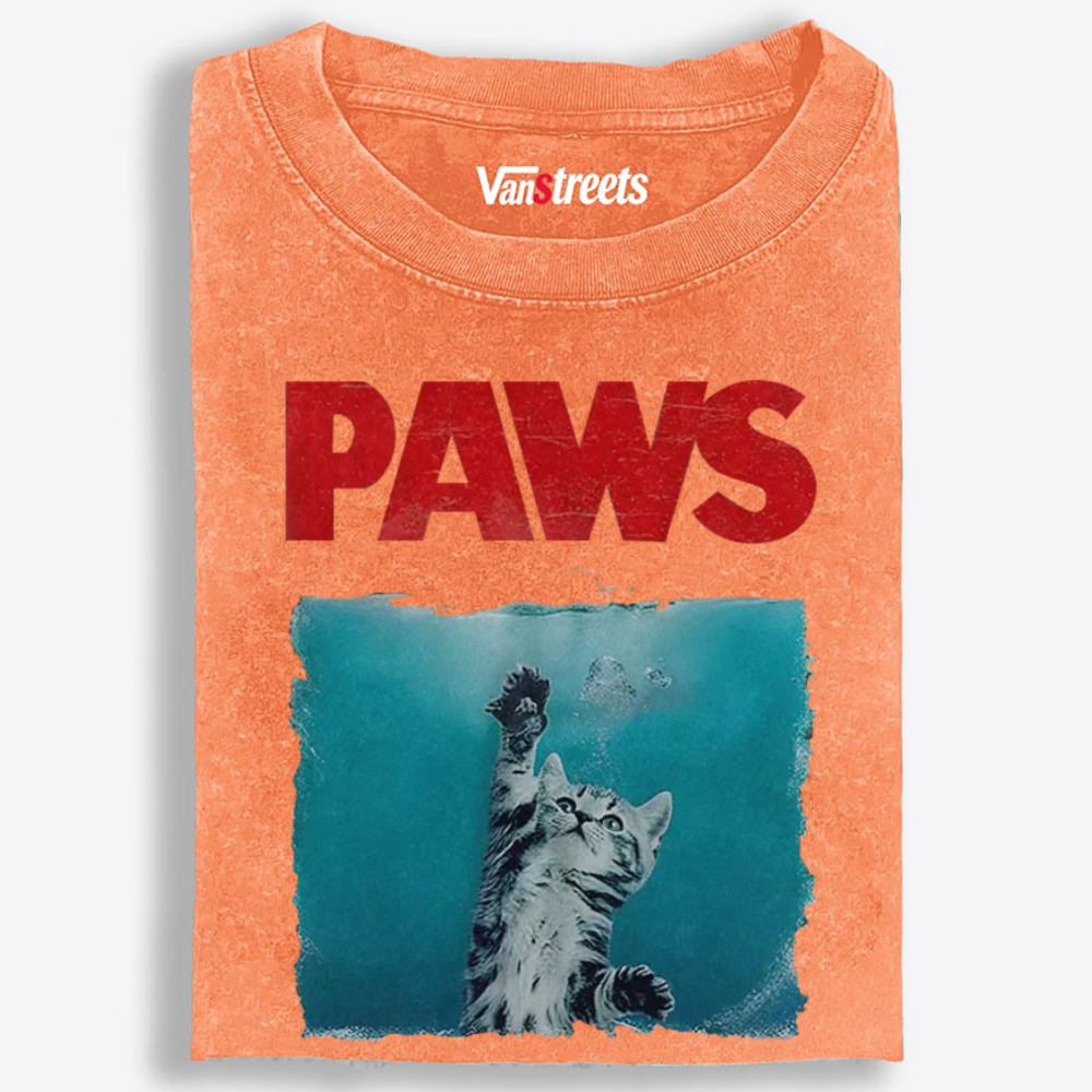 PAWS Jaws Parody Retro Washed T-Shirt | 100% Cotton | Streetwear Essential