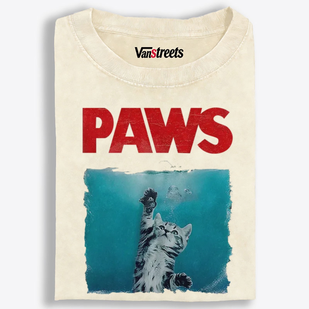 PAWS Jaws Parody Retro Washed T-Shirt | 100% Cotton | Streetwear Essential