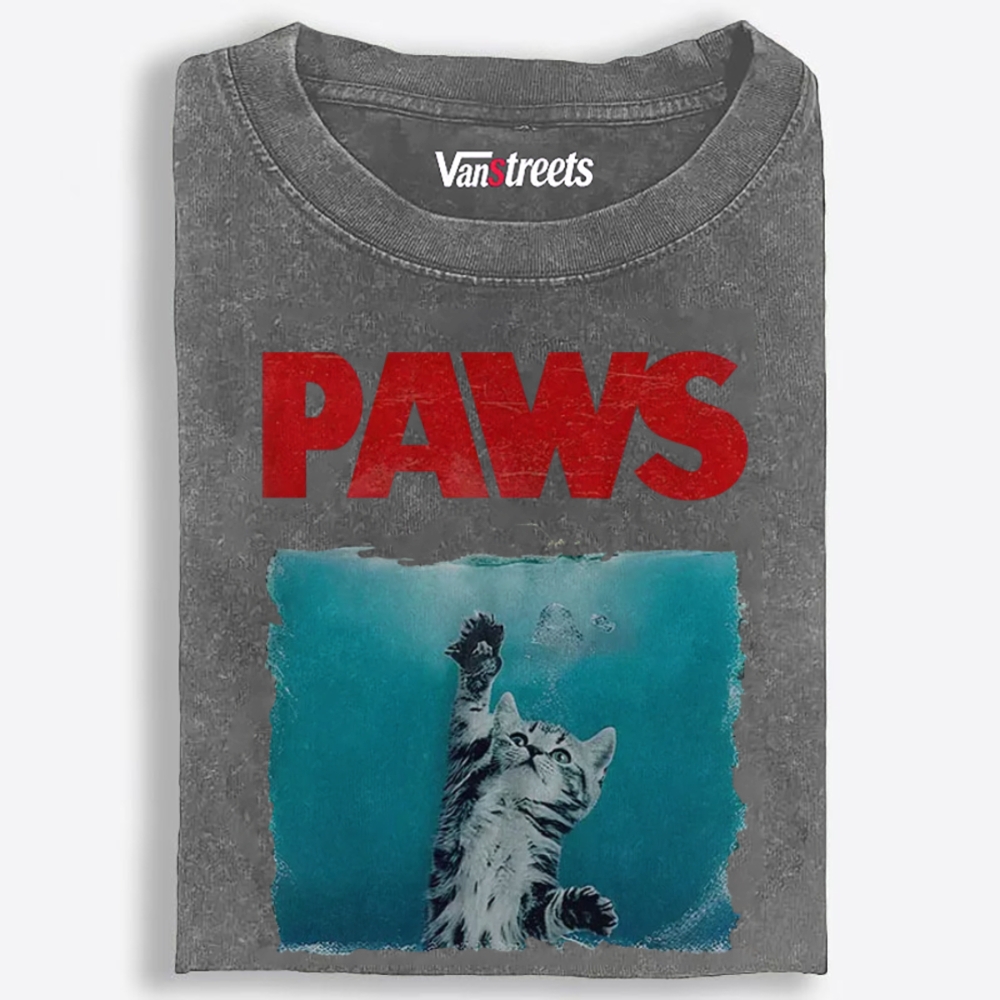 PAWS Jaws Parody Retro Washed T-Shirt | 100% Cotton | Streetwear Essential