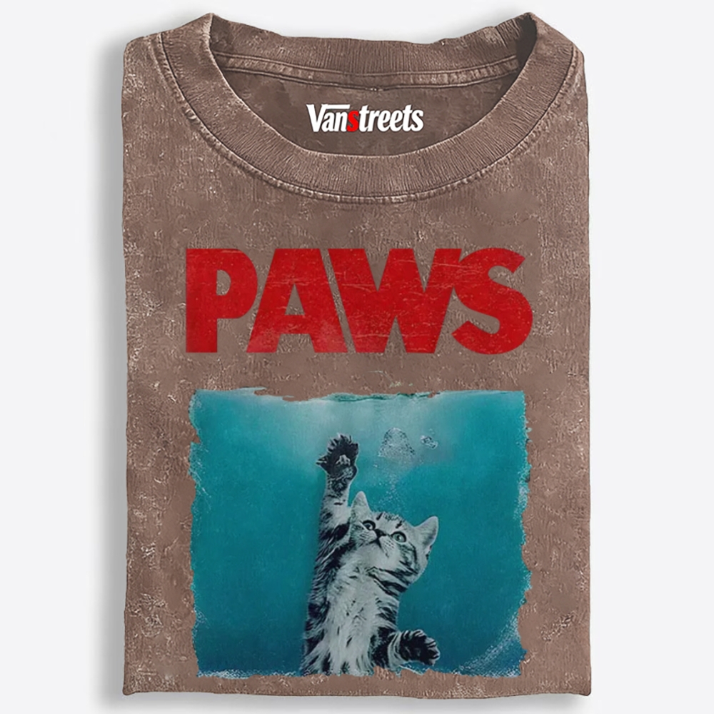 PAWS Jaws Parody Retro Washed T-Shirt | 100% Cotton | Streetwear Essential