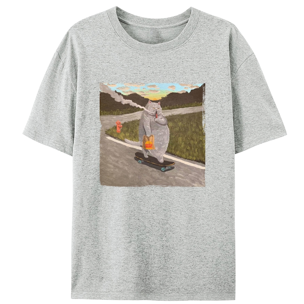 Skateboarding Smoking Cat Hardcore Retro Designed for Women - Slim Fit Cotton Tee