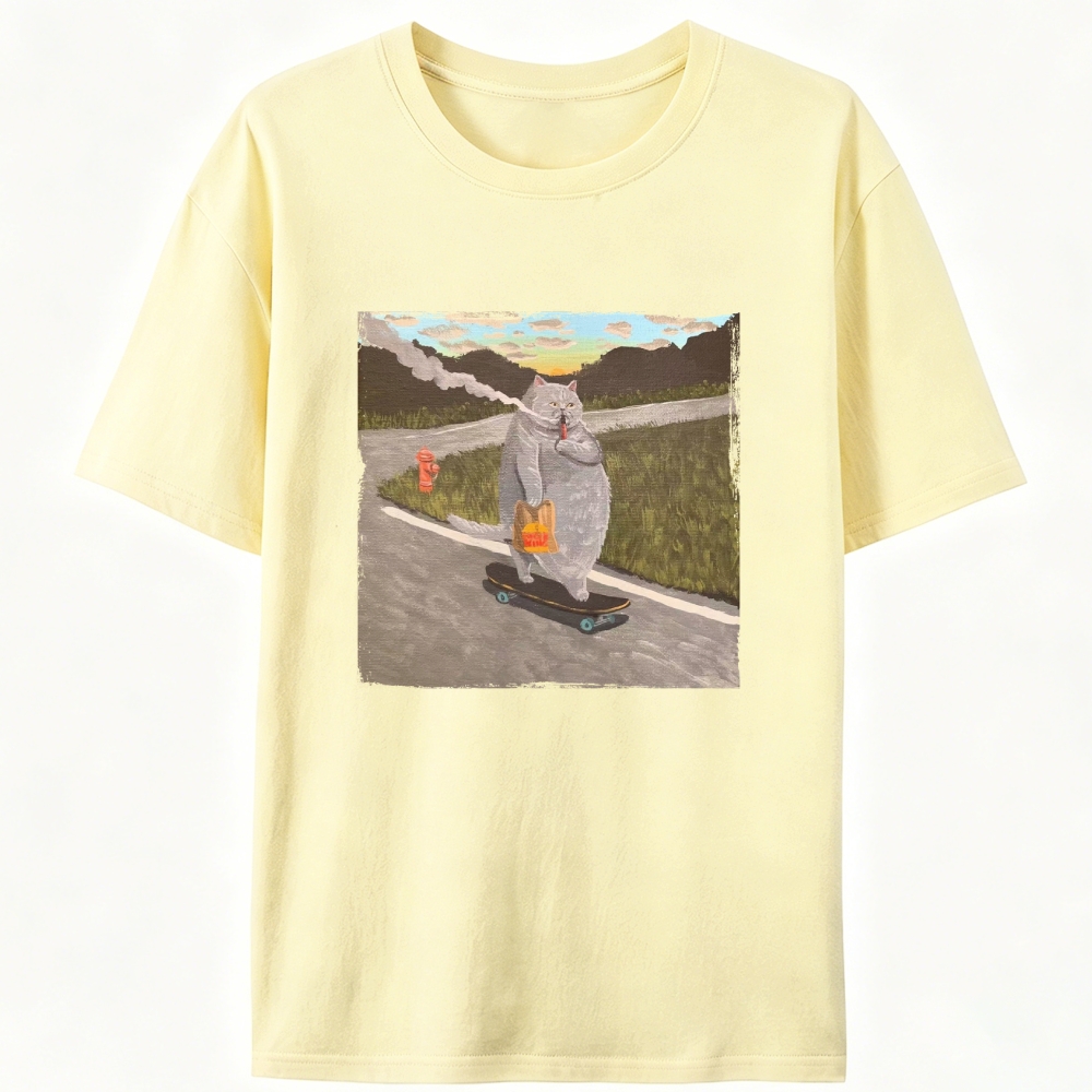 Skateboarding Smoking Cat Hardcore Retro Designed for Women - Slim Fit Cotton Tee
