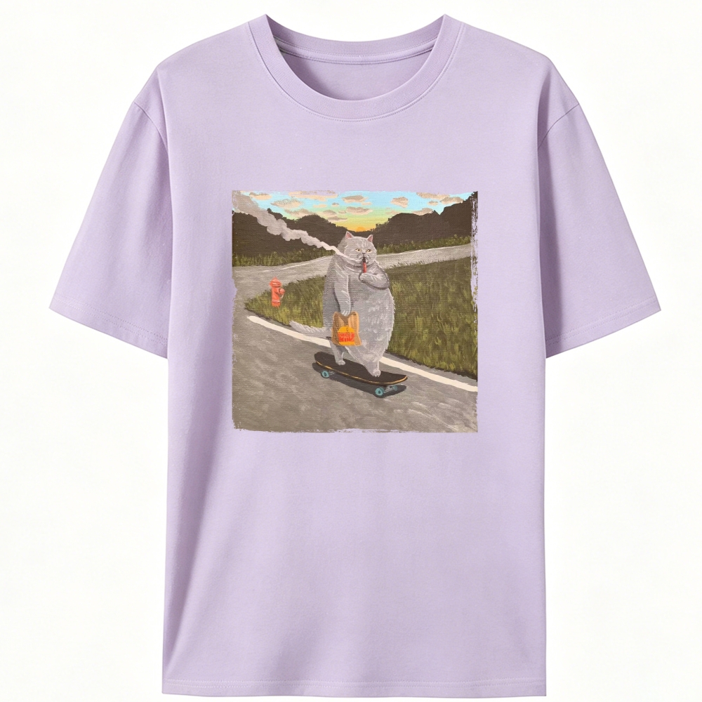 Skateboarding Smoking Cat Hardcore Retro Designed for Women - Slim Fit Cotton Tee