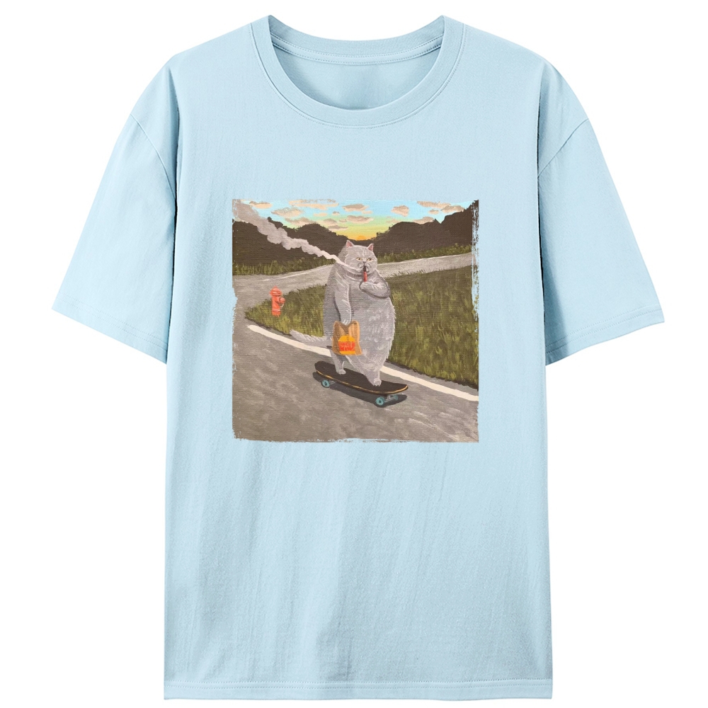Skateboarding Smoking Cat Hardcore Retro Designed for Women - Slim Fit Cotton Tee