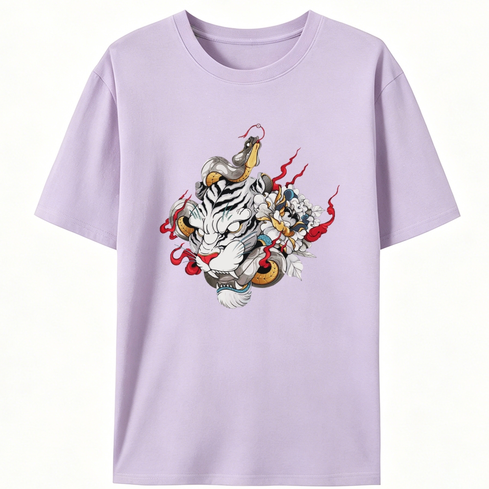 White Tiger & Snake Japanese Retro Designed for Women - Slim Fit Cotton Tee