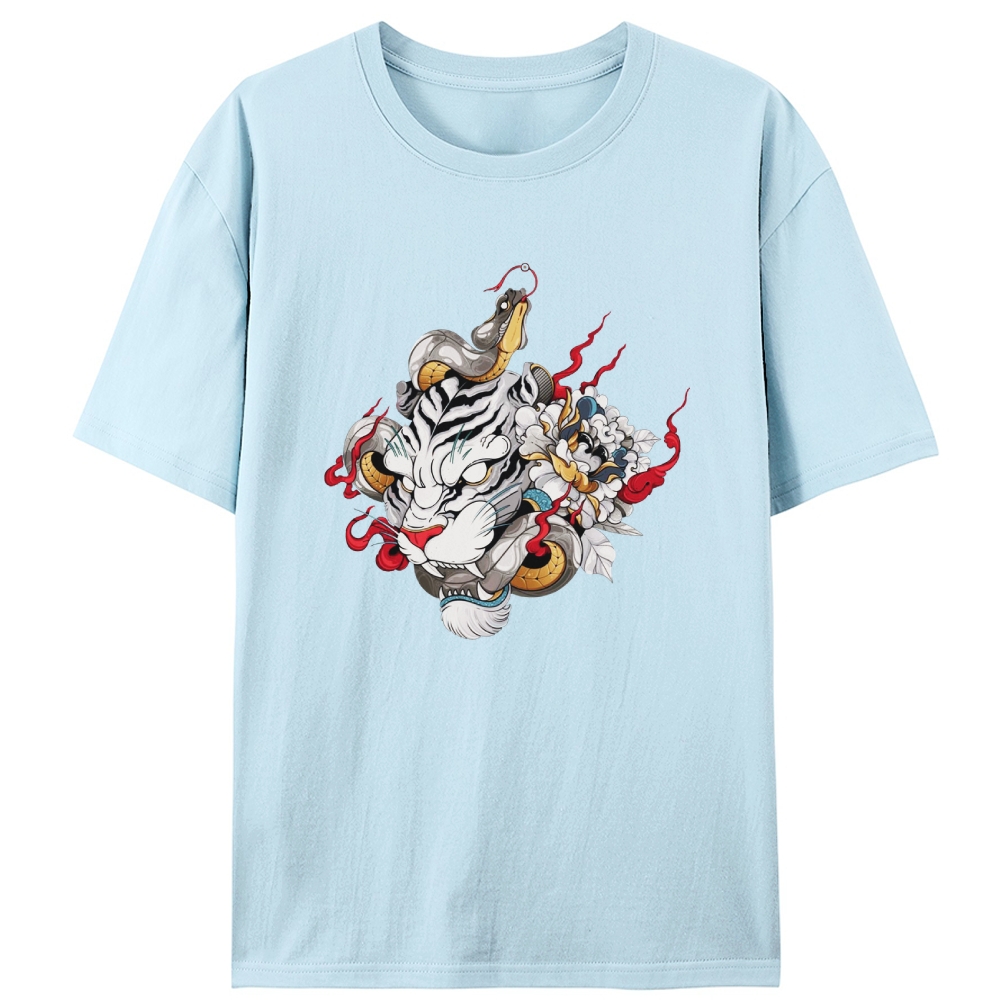 White Tiger & Snake Japanese Retro Designed for Women - Slim Fit Cotton Tee