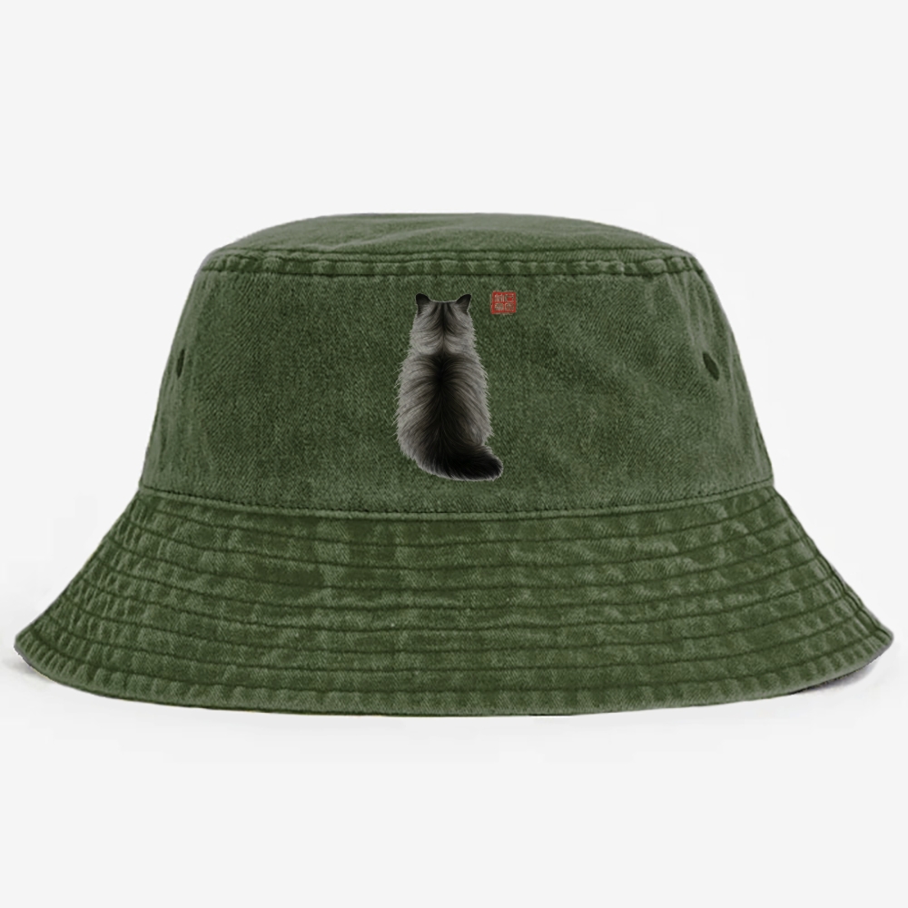 Ink Wash Cat Back Art Retro Washed Bucket Hat