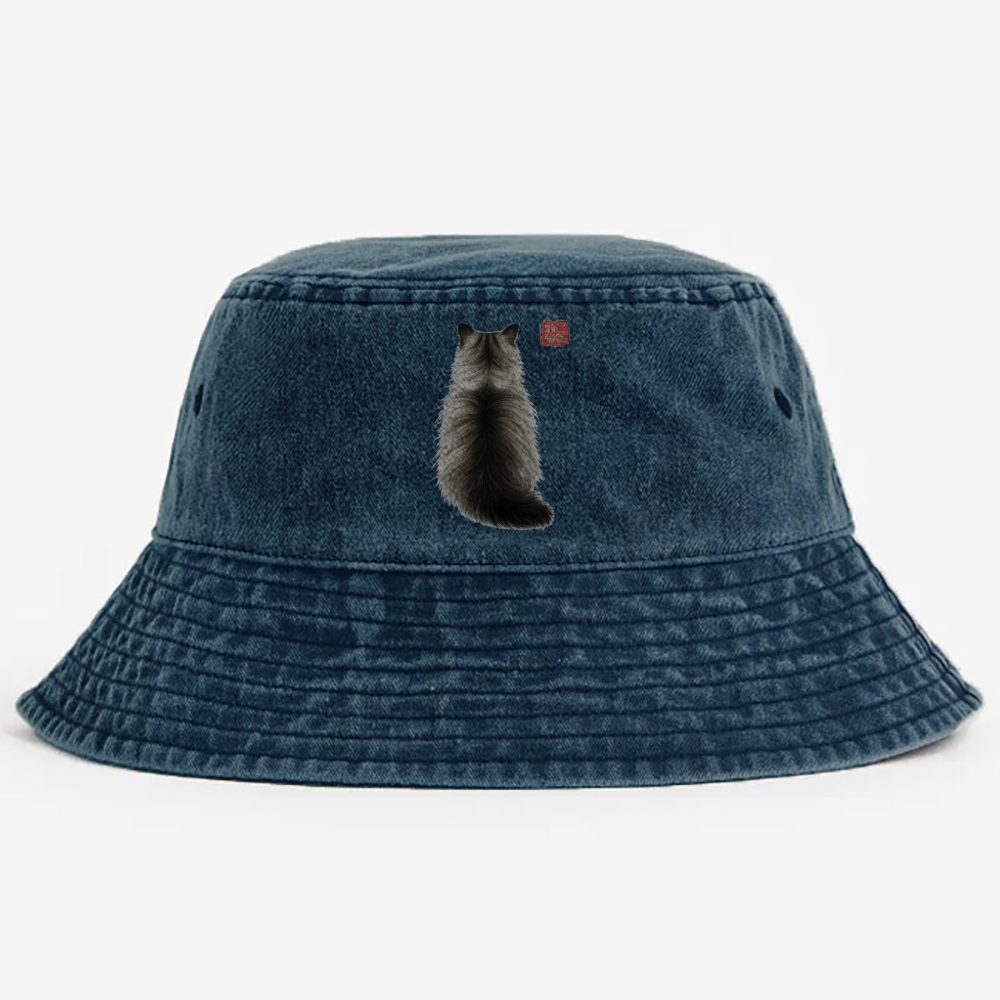Ink Wash Cat Back Art Retro Washed Bucket Hat