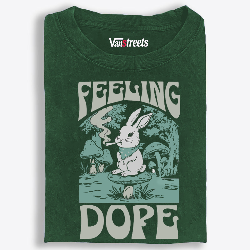 Bunny Feeling Dope Rabbit Retro Washed T-Shirt | 100% Cotton | Streetwear Essential