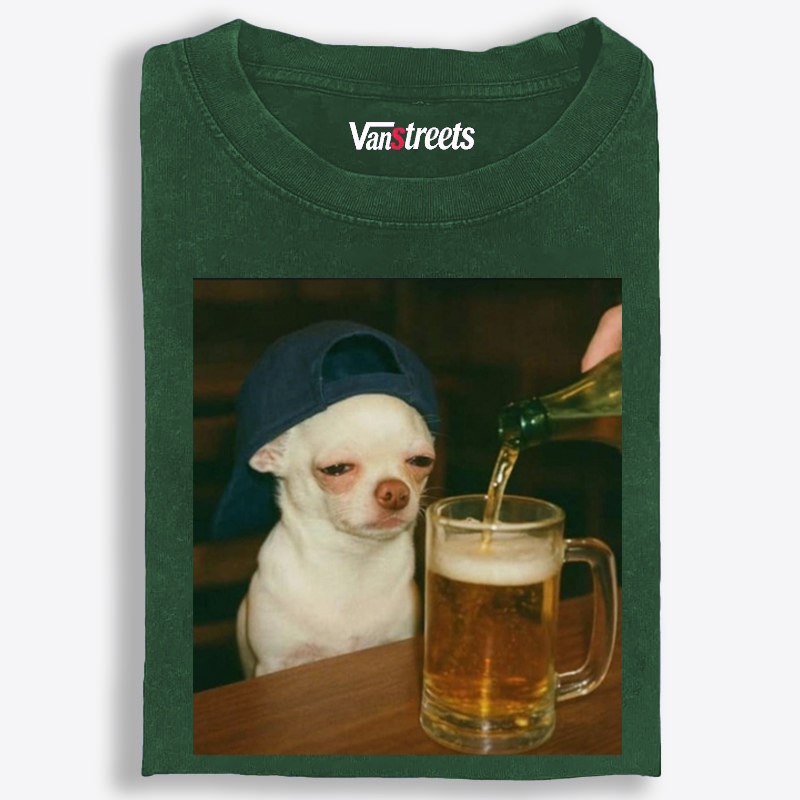 Chihuahua Beer Pour Meme Retro Washed T-Shirt | 100% Cotton | Streetwear Essential