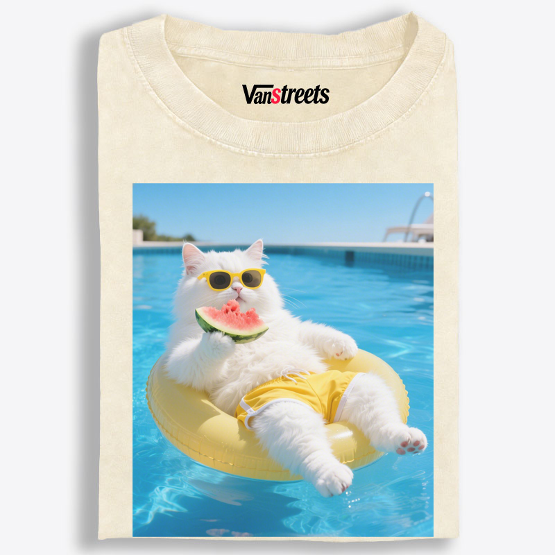 Chillin’ Like A Watermelon Cat Washed T-Shirt | 100% Cotton | Streetwear Essential