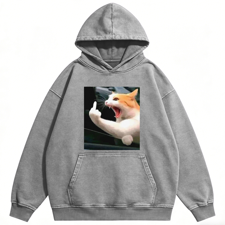 Middle Finger Cat Meme Retro Washed Hoodie