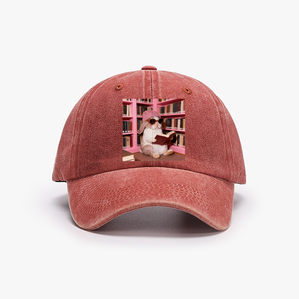 Bunny Bookish Rabbit Retro Washed Baseball Cap