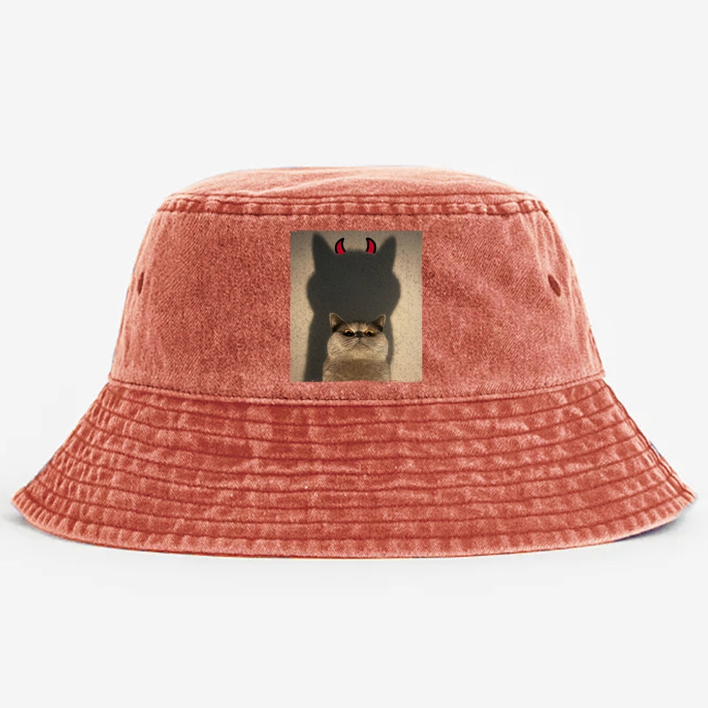 Demon Shadow Cat Meme Retro Vintage Washed Bucket Hat