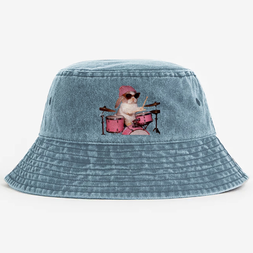 Bunny Rockin’ Bunny Retro Vintage Washed Bucket Hat