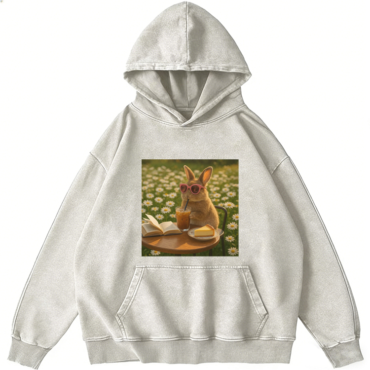 Daisy Afternoon Tea Bunny Meme Retro Washed Hoodie