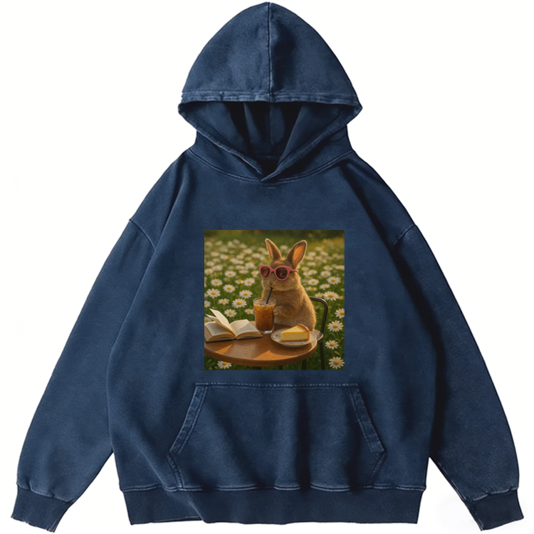 Daisy Afternoon Tea Bunny Meme Retro Washed Hoodie