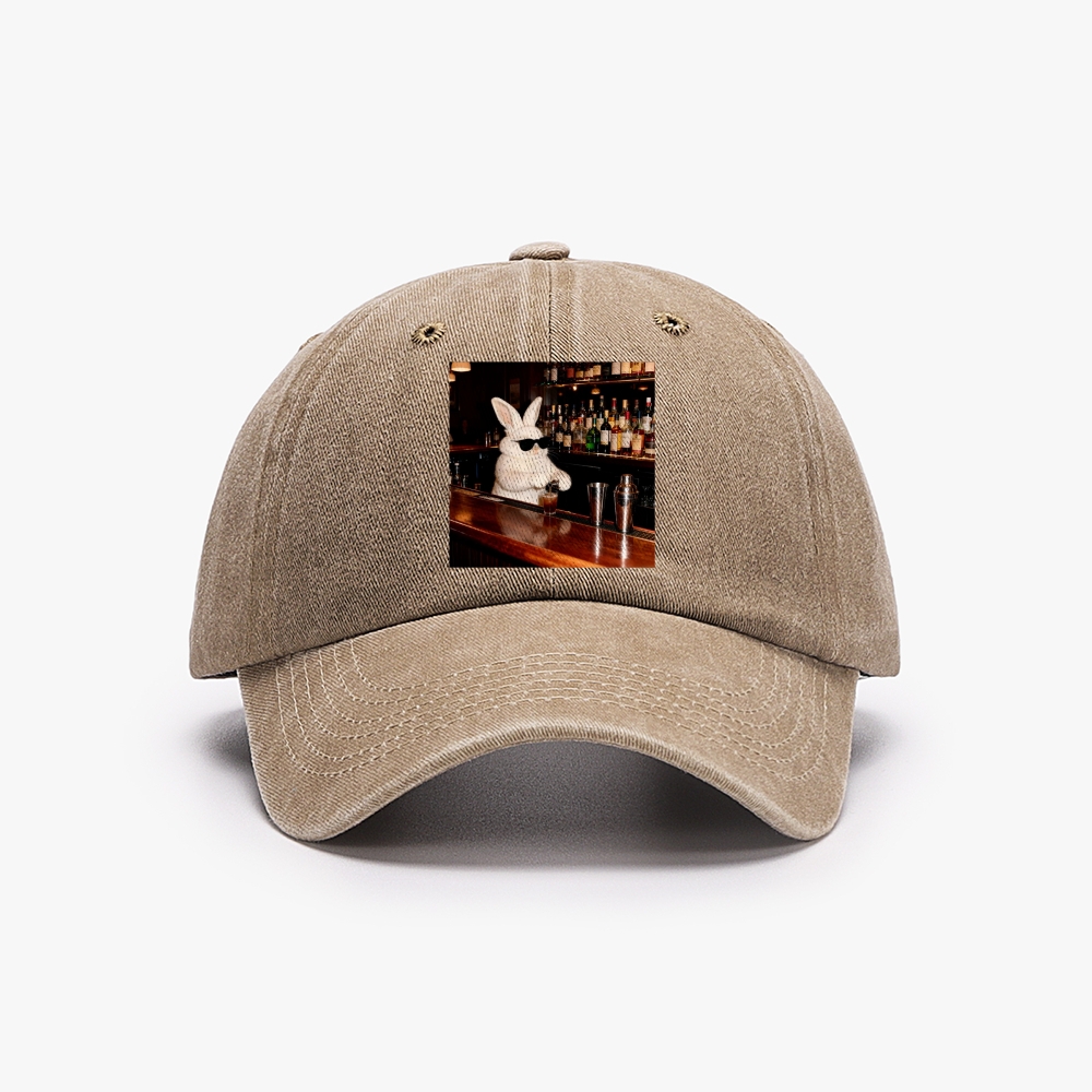 Bartender Bunny Retro Washed Baseball Cap
