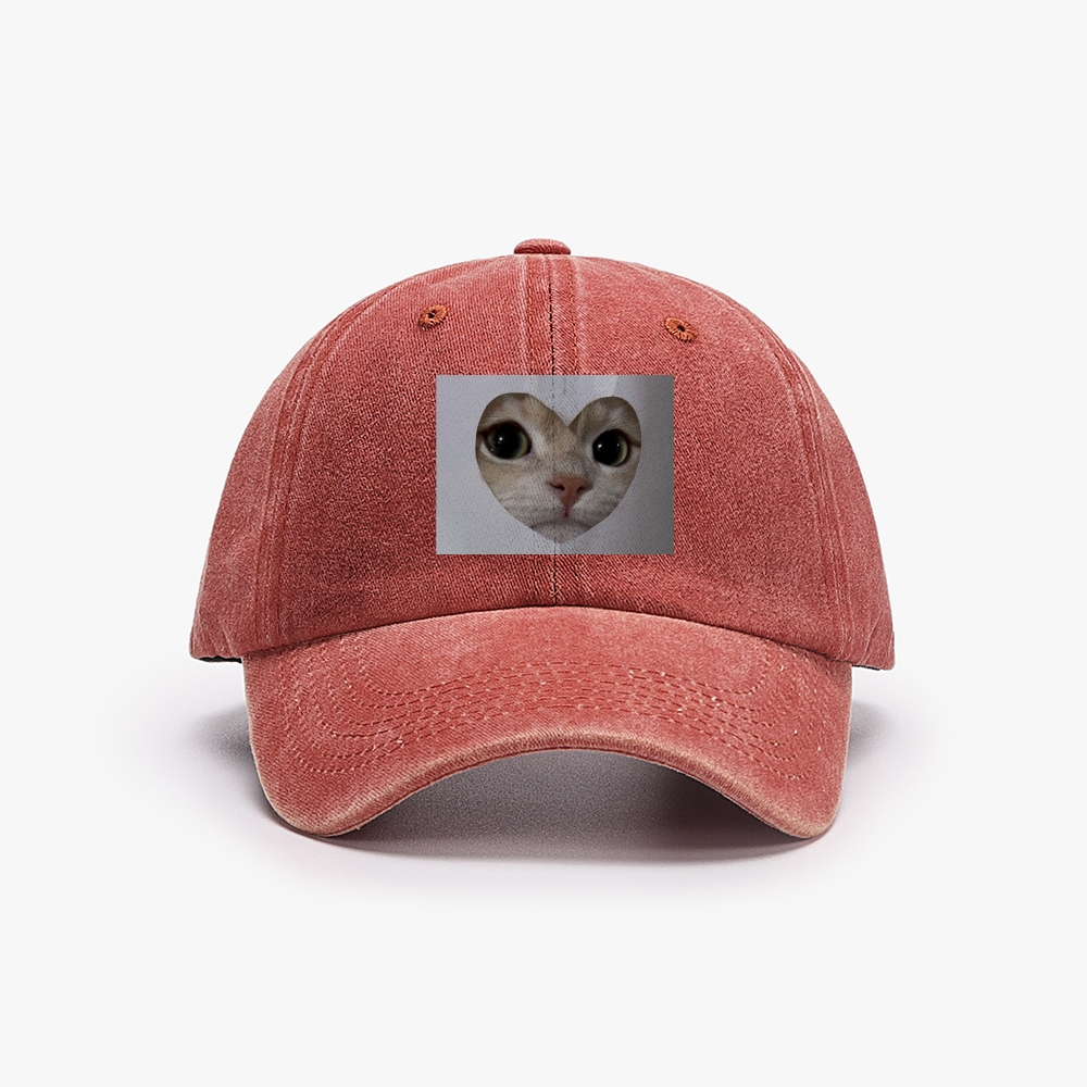 Heart Cutout Cat Face Retro Washed Baseball Cap