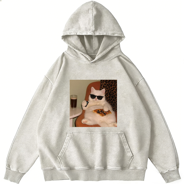 Lazy Cat Pizza & Beer Couch Potato Retro Washed Hoodie