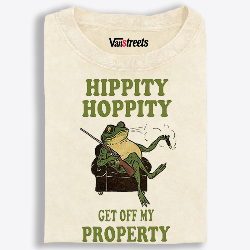 "Hippity Hoppity Get Off My Property" Frog Retro Washed T-Shirt | 100% Cotton | Streetwear Essential