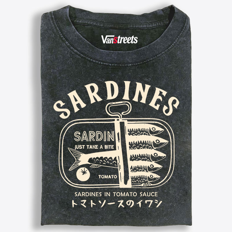 Vintage Sardines in Tomato Sauce Retro Washed T-Shirt | 100% Cotton | Streetwear Essential