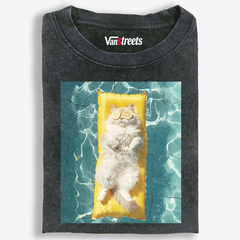 Spa Day Ragdoll Cat With Lemon Slices Meme Retro Washed T-Shirt | 100% Cotton | Streetwear Essential
