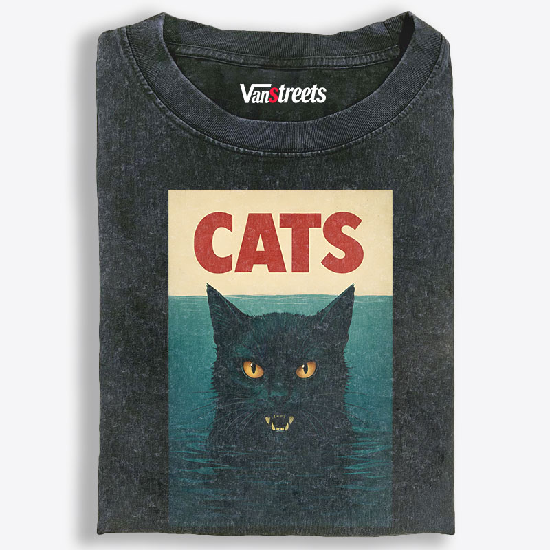 CATS (Jaws Parody) Retro Washed T-Shirt | 100% Cotton | Streetwear Essential