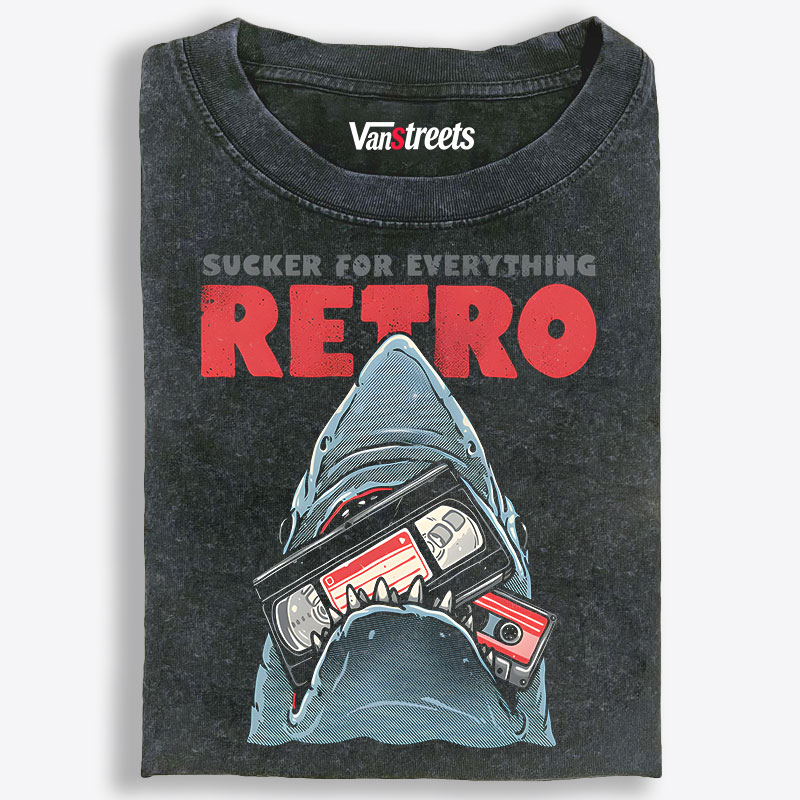 Sucker for Everything Retro Shark Retro Washed T-Shirt | 100% Cotton | Streetwear Essential