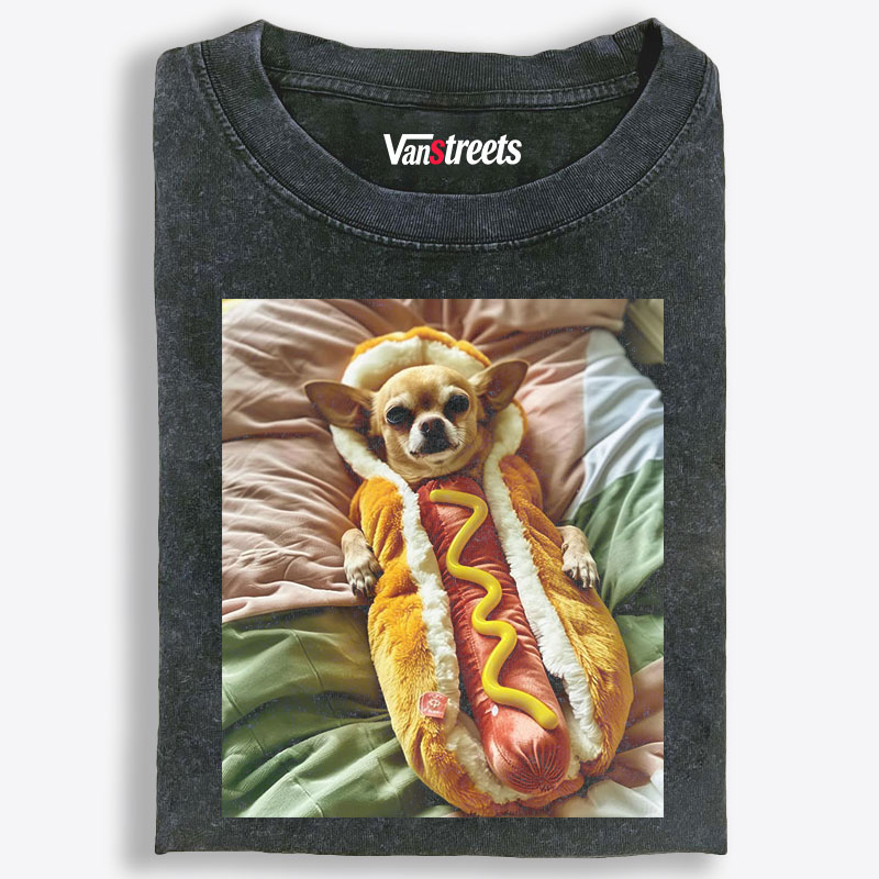 Hot Dog Chihuahua Meme Retro Washed T-Shirt | 100% Cotton | Streetwear Essential