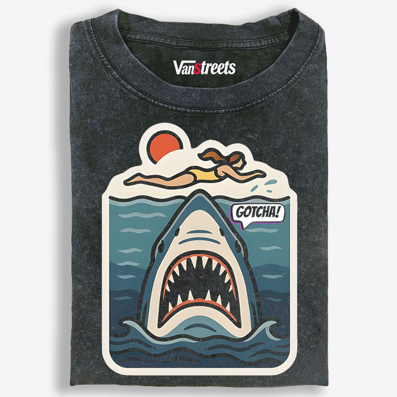 Jaws Parody: Gotcha! Retro Washed T-Shirt | 100% Cotton | Streetwear Essential