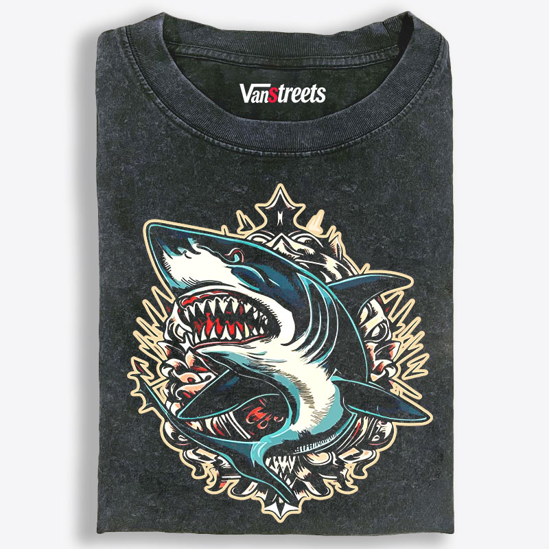 Traditional Shark Tattoo Retro Washed T-Shirt | 100% Cotton | Streetwear Essential