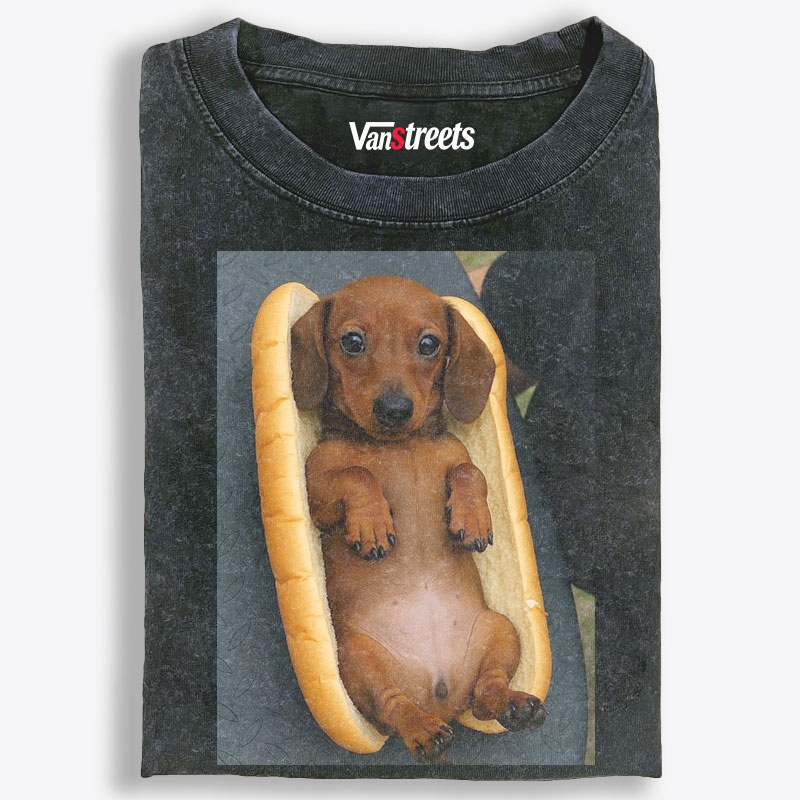 Hot Dog Dachshund Meme Retro Washed T-Shirt | 100% Cotton | Streetwear Essential