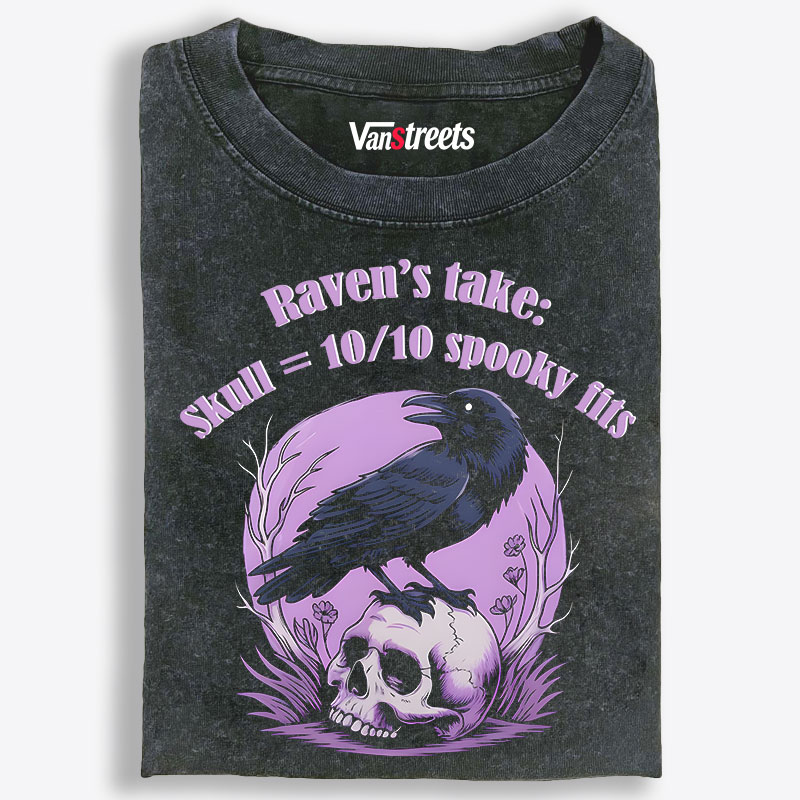 Raven's Spooky Rating Retro Washed T-Shirt | 100% Cotton | Streetwear Essential