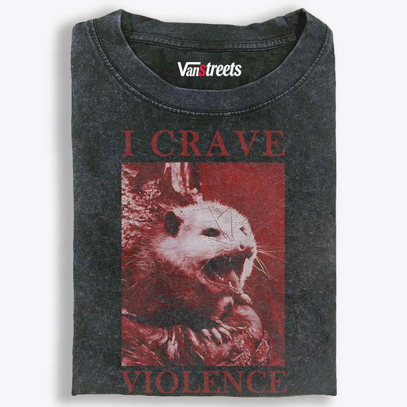 Violence-Craving Possum Retro Washed T-Shirt | 100% Cotton | Streetwear Essential