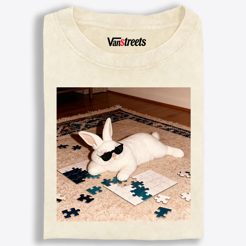 Rabbit Doing Puzzle Procrastinating Retro Washed T-Shirt | 100% Cotton | Streetwear Essential