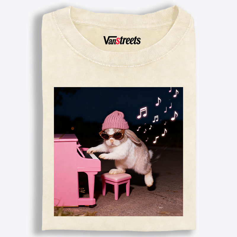 Bunny Rhythm Rabbit Retro Washed T-Shirt | 100% Cotton | Streetwear Essential