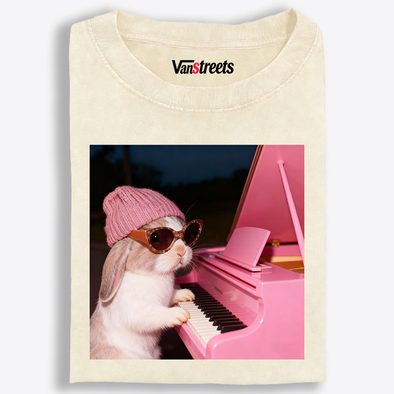 Bunny The Piano Rabbit Retro Washed T-Shirt | 100% Cotton | Streetwear Essential
