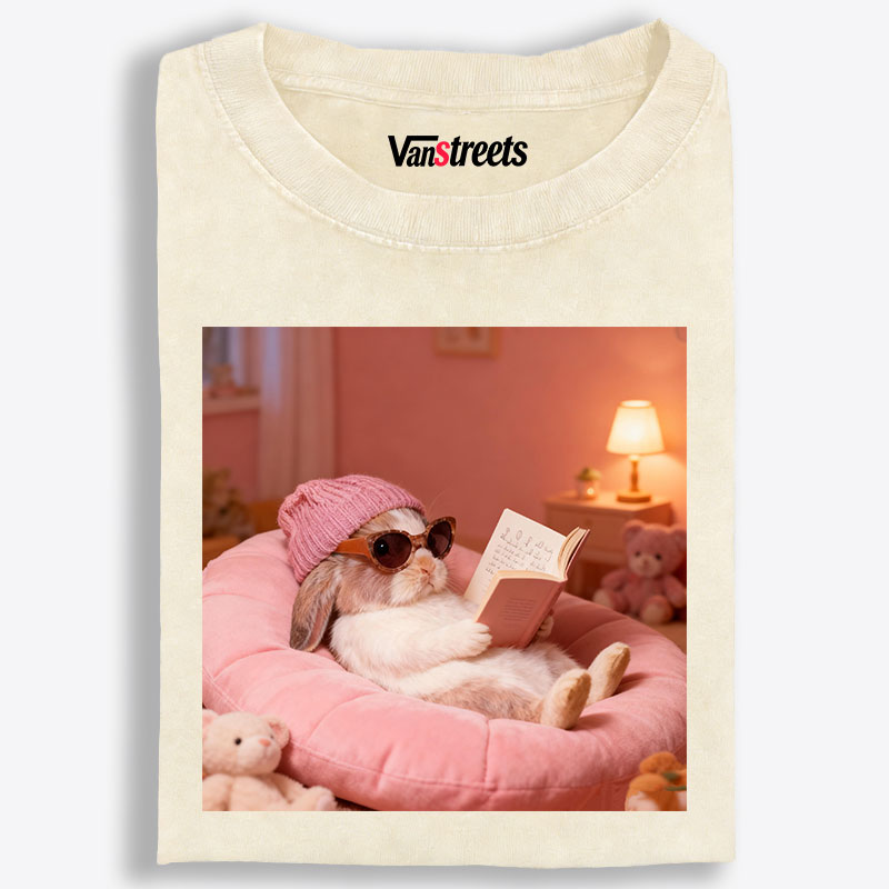 Bunny Bookish Rabbit Retro Washed T-Shirt | 100% Cotton | Streetwear Essential
